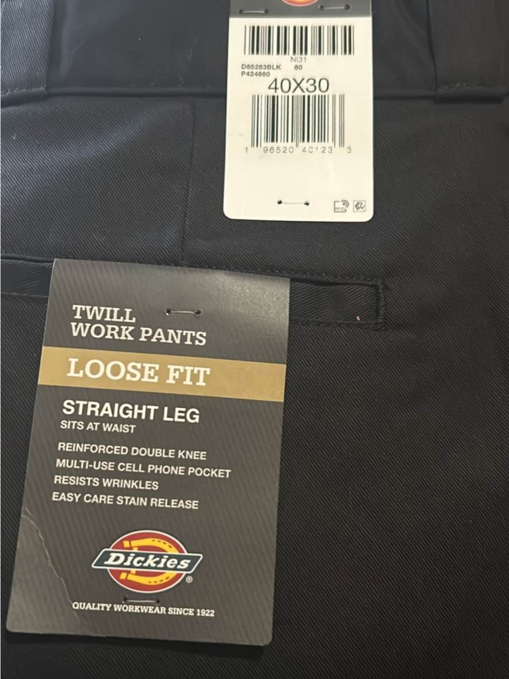 Dickies Black Twill Work Pants Loose Fit Straight Leg